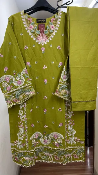 Pakistani Original Hayat Stitched Cotton Co-ords 2 Pcs _ Olive 